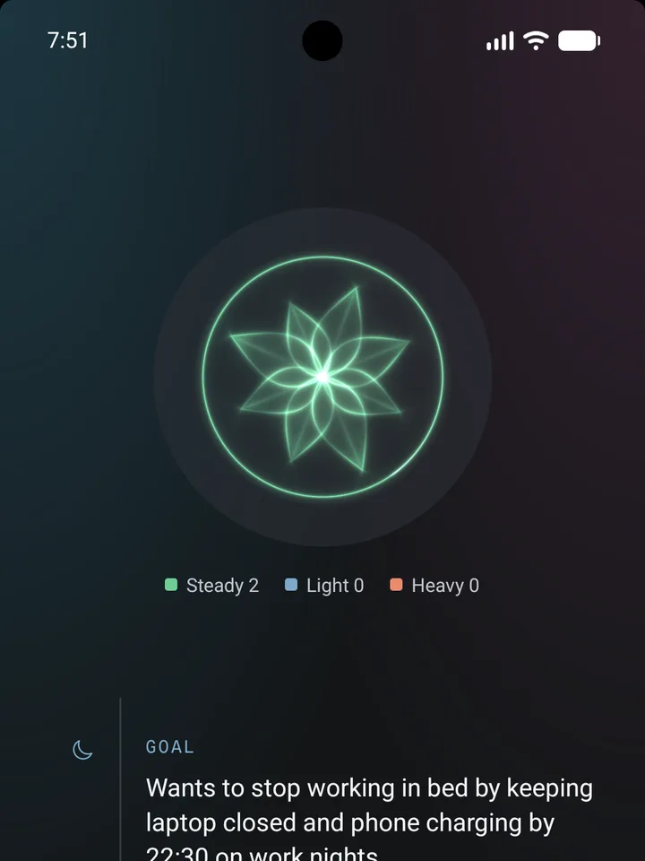 MendAI Diary screen showing the focus areas a person can choose from.
